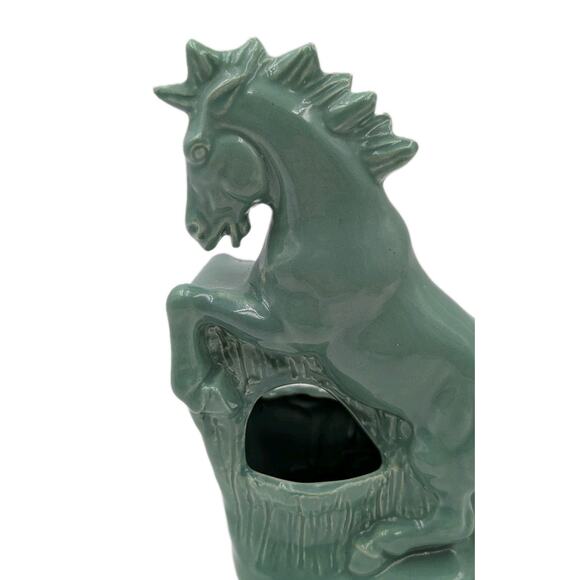 Vintage Green Ceramic Horse Figurine Planter – Mid-Century Pottery, 9" Tall - Picture 3 of 12